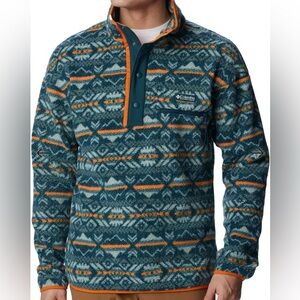Columbia men’s Helvetia Half Snap Fleece Pullover Checkered Peaks Blue Orange